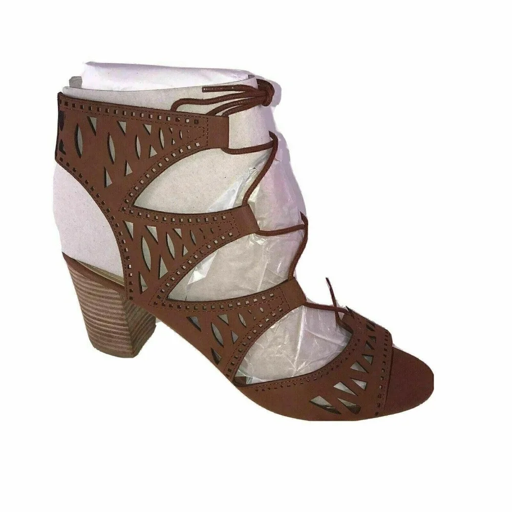 Marc Fisher Womens Sandals 7 M Leather Block Heel nubuck suede Qmpetite Cognac